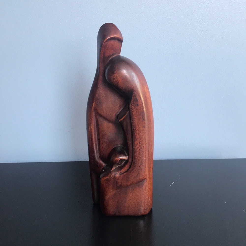 Vintage modern wood carved nativity by Haitian artist C. Delbrune